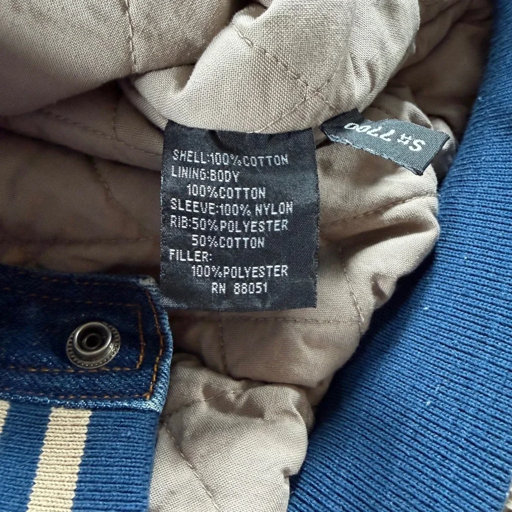 Tri-Mountain Denim Varsity Jacket mens Large Blue Dogtooth‎ Antique Tractor Club